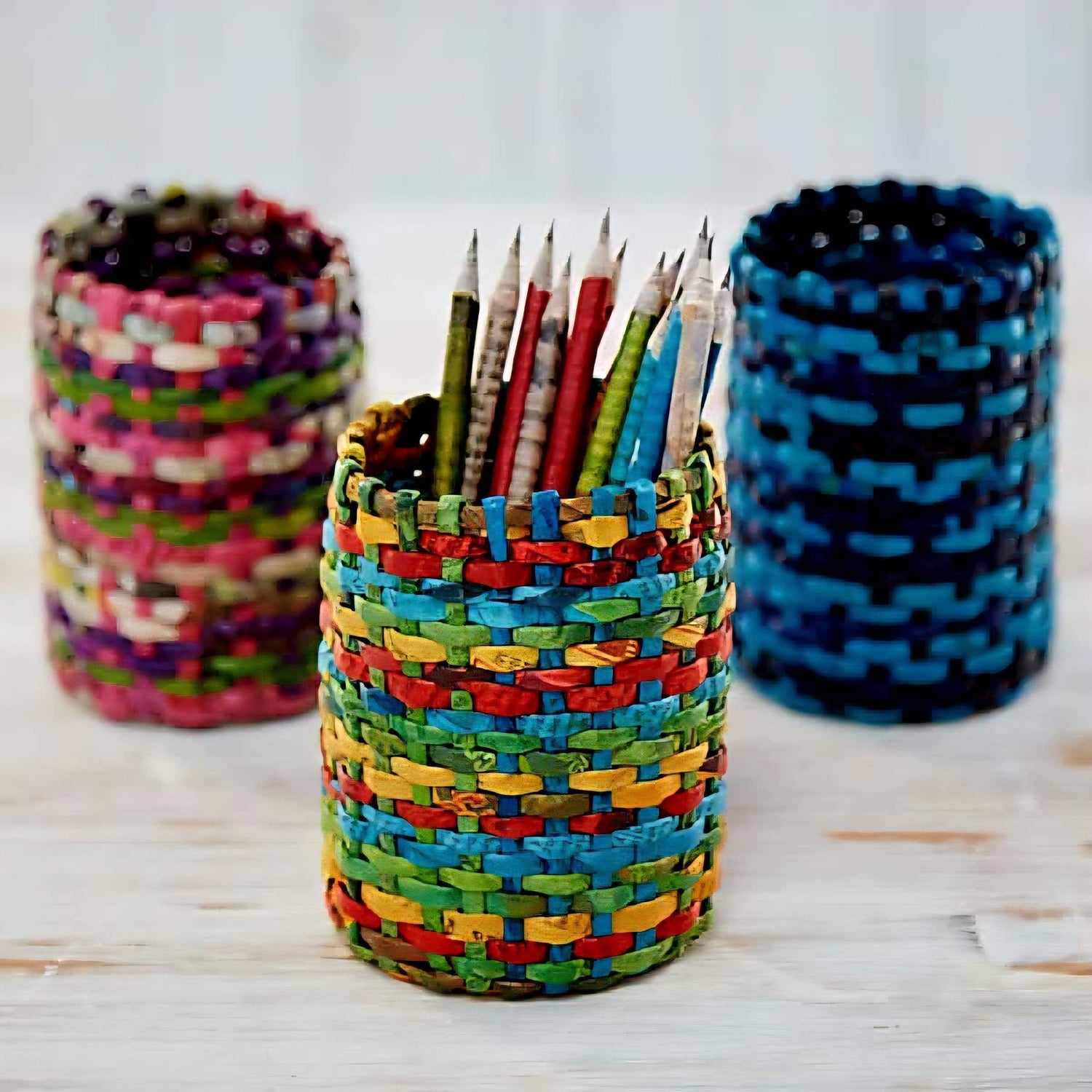 eco stationary, sustainable stationary, recycled newspaper, pencils, pencil holders, 