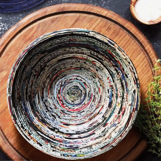 Handmade Recycled Newspaper Round Bowl